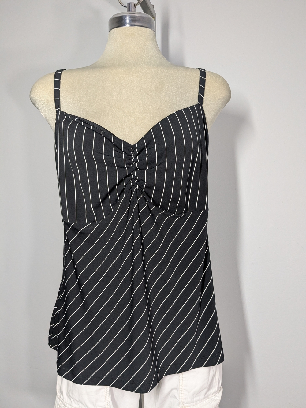 Black and White Pinstripe Twisted Front Tank Top Size